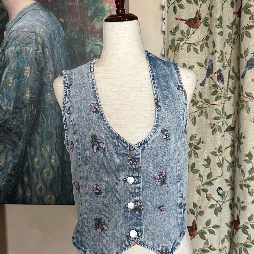 Cottagecore Floral Denim Vest